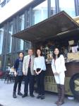 Prof Wai-Yee CHAN (second from left), Ms Melody LEE (first from left), Ms Christina TANG (second from right) from Blue Sky Energy Technology in front of Coffee Lover in the College